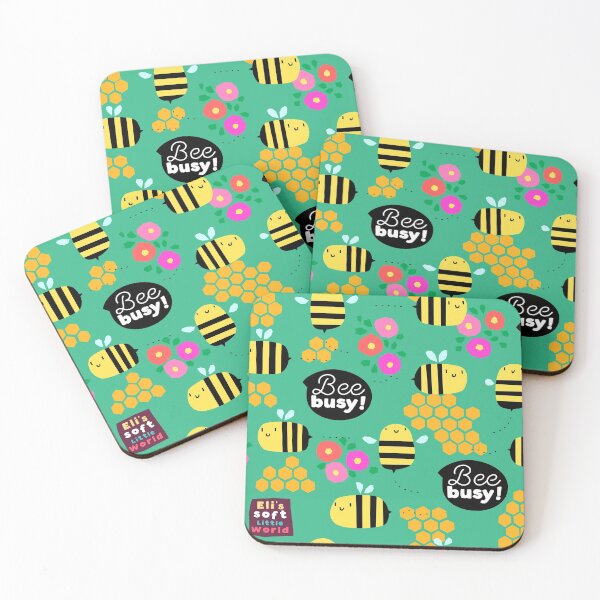 Item preview, Bee busy! Cute honey bees pattern (Green background variant). designed and sold by EliSoft.