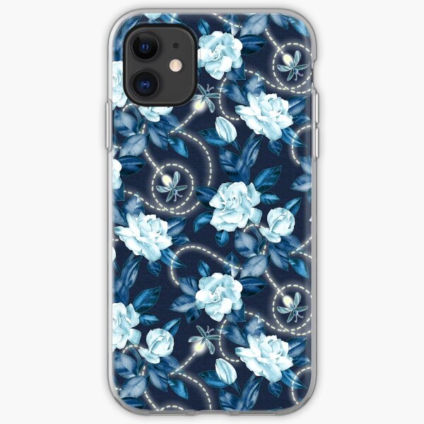 Midnight Sparkles - Gardenias and Fireflies in Sapphire Blue iPhone Soft Case