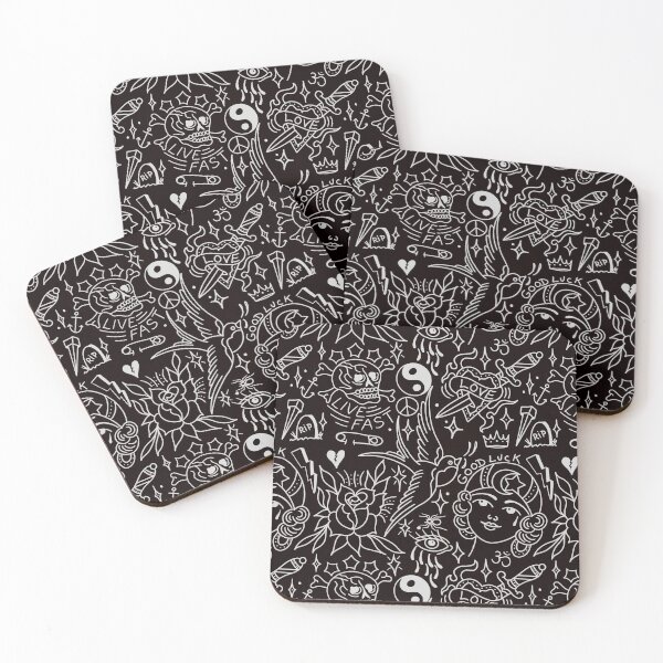 Item preview, Traditional Tattoo flash black pattern girl, dagger, skull, rose designed and sold by SuburbanStoic.