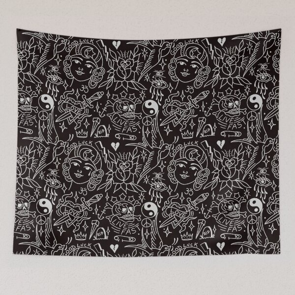 Item preview, Traditional Tattoo flash black pattern girl, dagger, skull, rose designed and sold by SuburbanStoic.