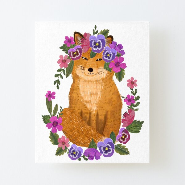 Fox with floral wreath Canvas Mounted Print