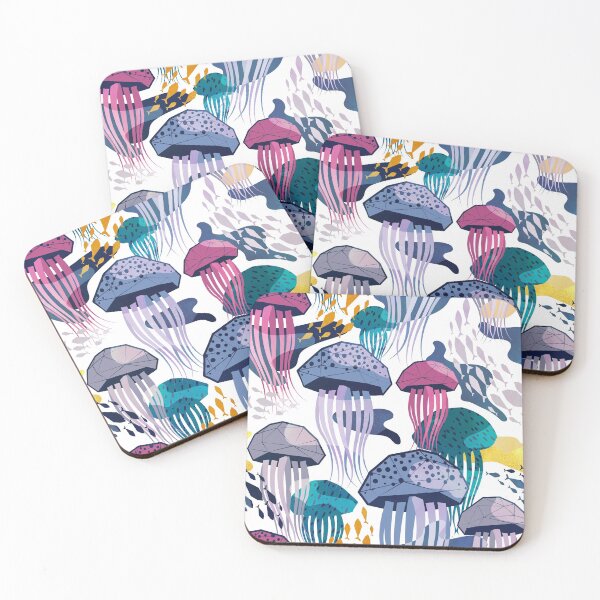 Item preview, Bioluminescence geometric jellyfish // white background pink violet blue and teal geo sea jellies designed and sold by SelmaCardoso.