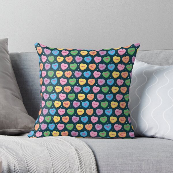Kinky Candy Hearts Throw Pillow