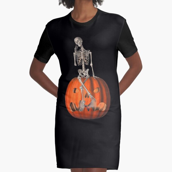 Funny Skeleton Jack O Lantern Halloween Graphic T-Shirt Dress