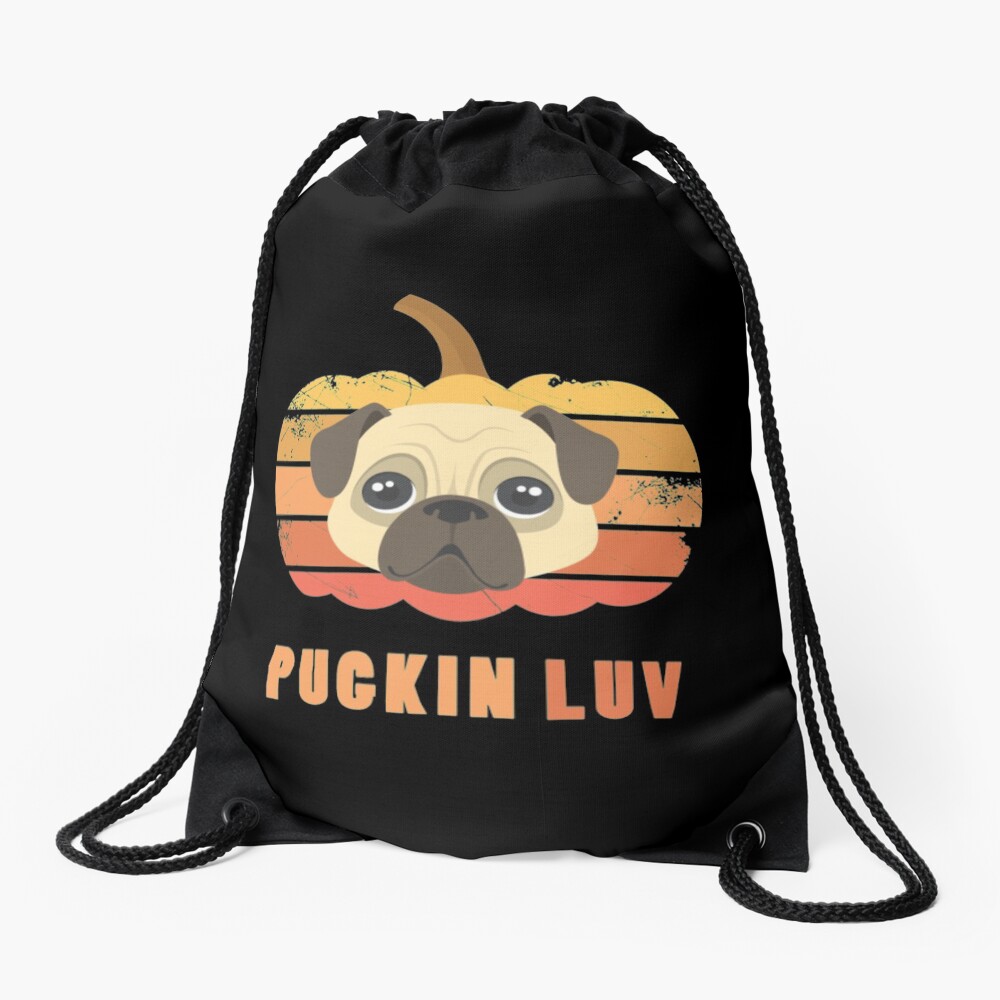 Pugkin Luv Jackolantern Pug Gourd Fleabag Puppy. Drawstring Bag