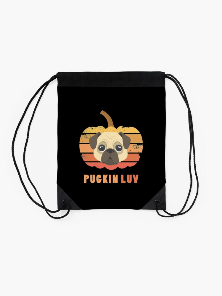 Alternate view of Pugkin Luv Jackolantern Pug Gourd Fleabag Puppy. Drawstring Bag