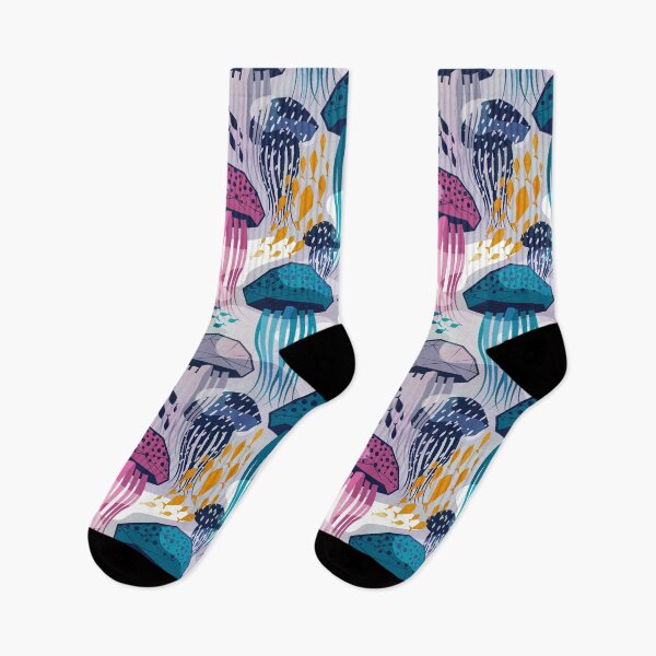 Item preview, Bioluminescence geometric jellyfish // violet background pink blue and teal geo sea jellies designed and sold by SelmaCardoso.