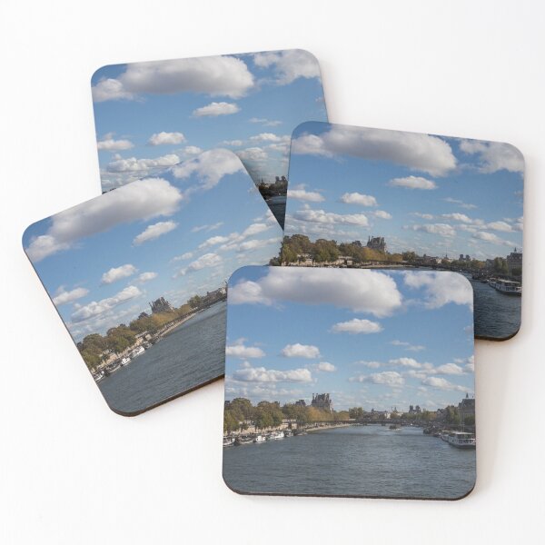 Item preview, Photograph of waterway in Paris ricer boats puffy white clouds travel post cards, art prints, great gift for the traveler in your family designed and sold by g2rdsmith.