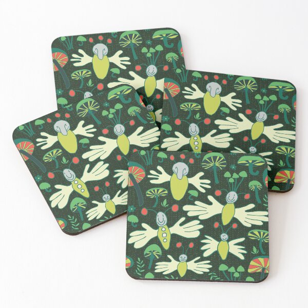 Item preview, Fireflies and phosphorescent colorful mushrooms at night - seamless pattern designed and sold by colorofmagic.