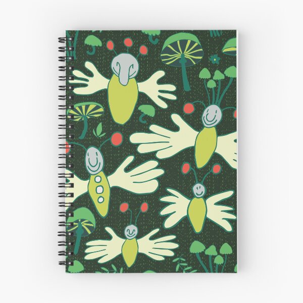 Item preview, Fireflies and phosphorescent colorful mushrooms at night - seamless pattern designed and sold by colorofmagic.