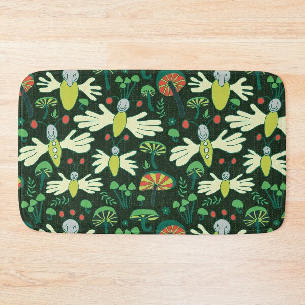 Item preview, Fireflies and phosphorescent colorful mushrooms at night - seamless pattern designed and sold by colorofmagic.