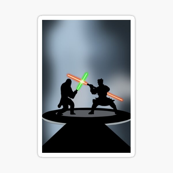 Vista previa del artículo con la obra «Qui-Gon vs Maul Duel», diseñado y vendido por Lauren Siwinski.