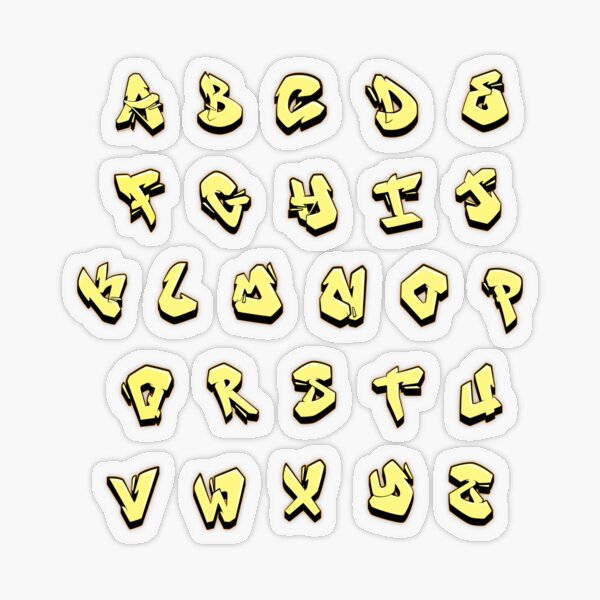 Aperçu de l'œuvre Pack d'autocollants alphabet graffiti (jaune) créée et vendue par NameGraffiti.