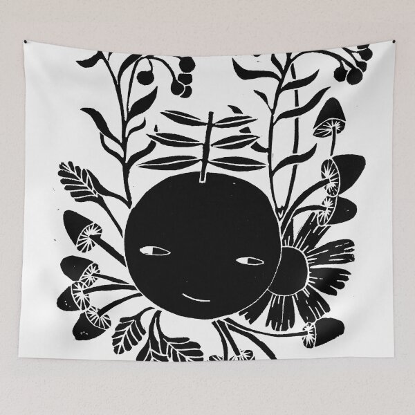 Artikelvorschau, Orange mit Blumen schwarzer Linoprintillustration entworfen und verkauft von PinkNounou.