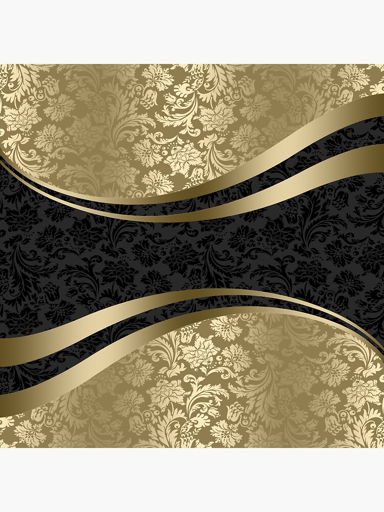 "Gold & Black Damasks Modern Geometric Shapes" Sticker by artonwear