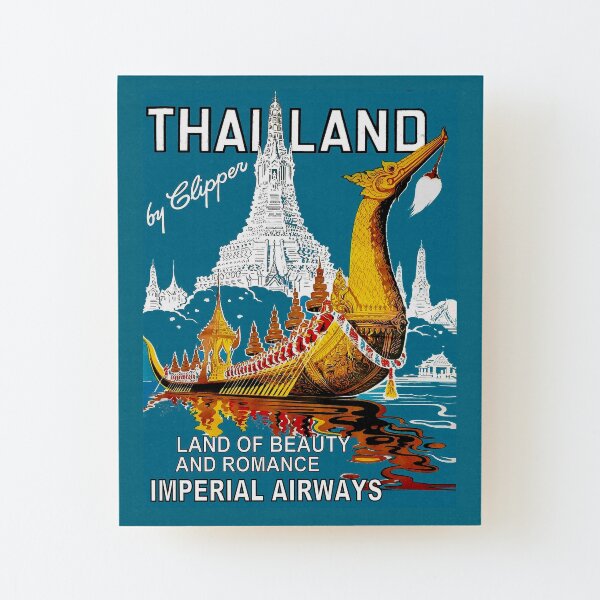 THAILAND : Vintage Airline Travel Advertising Print Wood Mounted Print