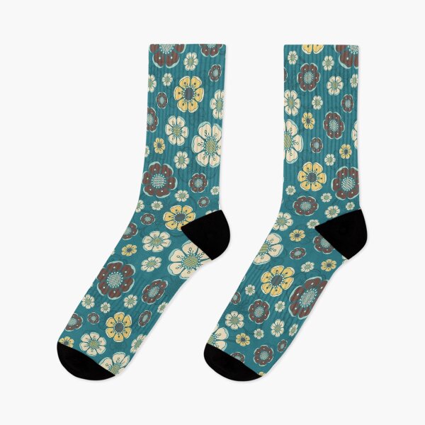 Item preview, Retro flowers, seamless pattern 01, teal and yellow designed and sold by Slanapotam.