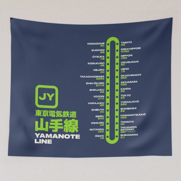 Item preview, Tokyo Yamanote Line Train Station List Map Navy designed and sold by VoodooCircus.