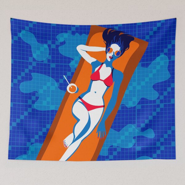 Item preview, girl on an air mattress in the pool designed and sold by AvotArt.
