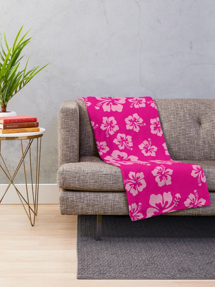 "Bright Pink Hibiscus Hawaiian Flower Aloha" Throw Blanket by