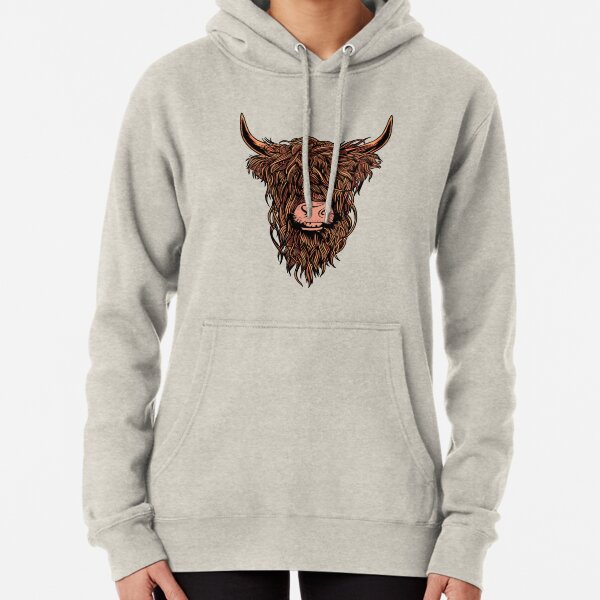 Funny Highland Cow Head Design Pullover Hoodie