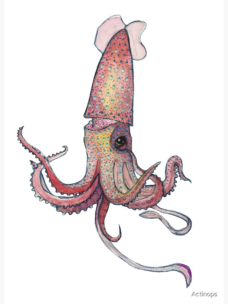 Strawberry Squid digital painting 8x10 giclee archival art print squid print, squid art