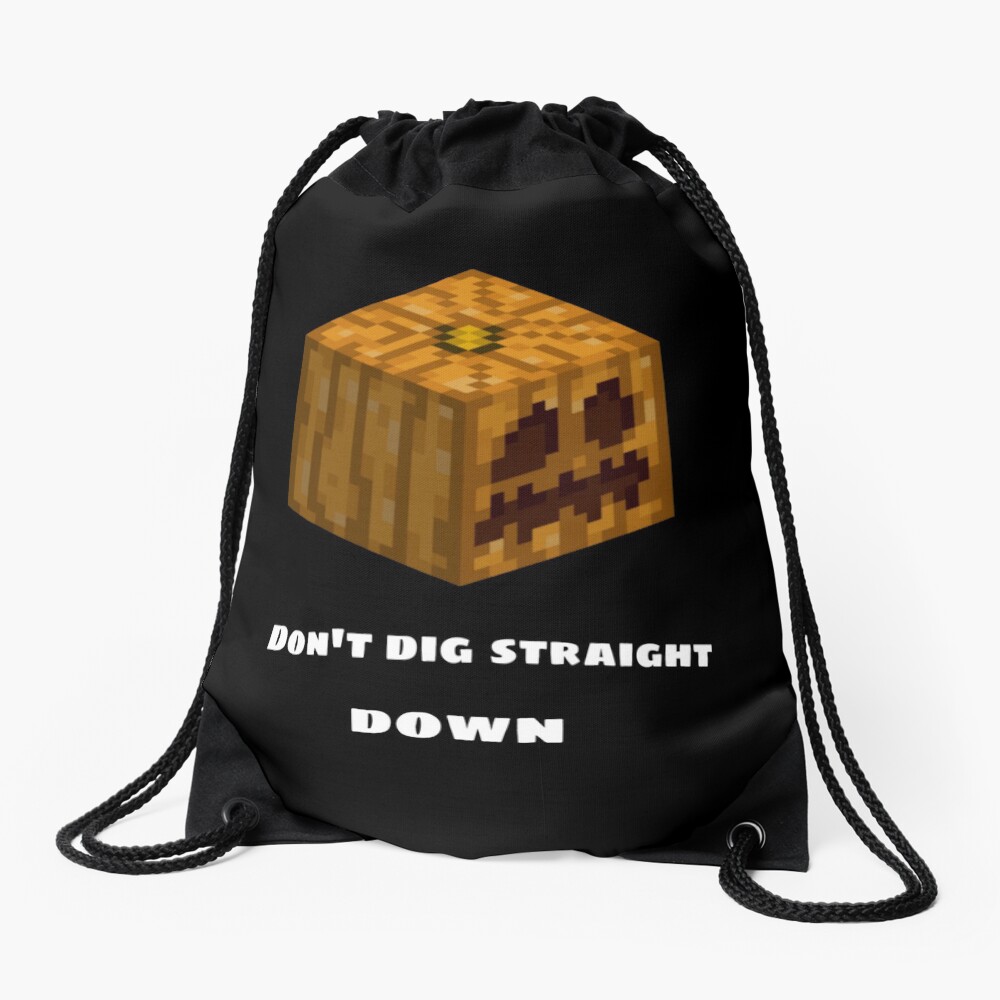 Don't Dig Straight Down Jackolantern Pixel Gourd. Drawstring Bag