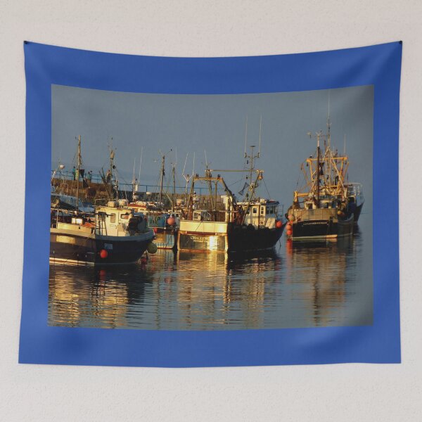 Item preview, Fishing boats in a harbour at sunset designed and sold by PPFImages.