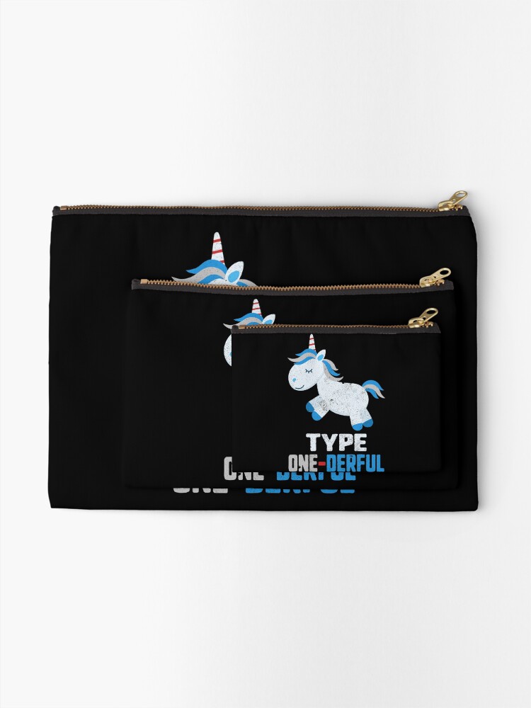 Alternate view of Type One Derful Diabetes T1 Awareness Cute Unicorn White Blue Ribbon Warrior Gift Zipper Pouch