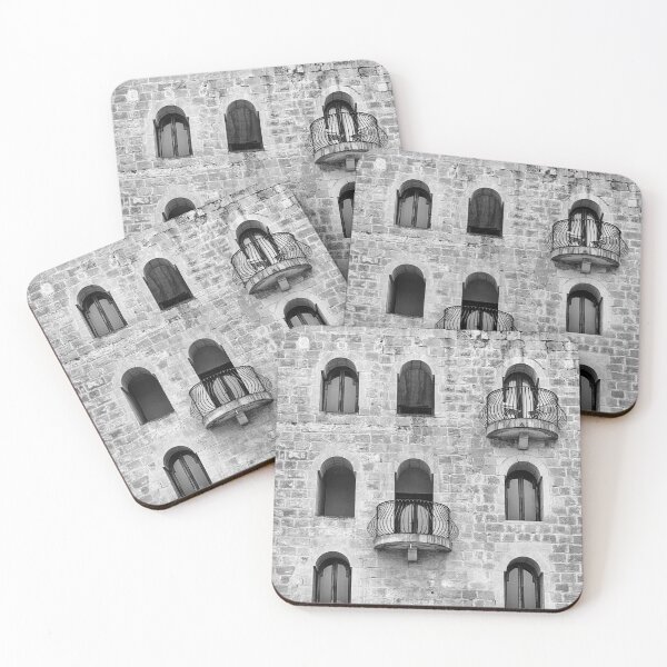 Item preview, Black and white image of ancient facade with windows and balconies. designed and sold by cloud7.