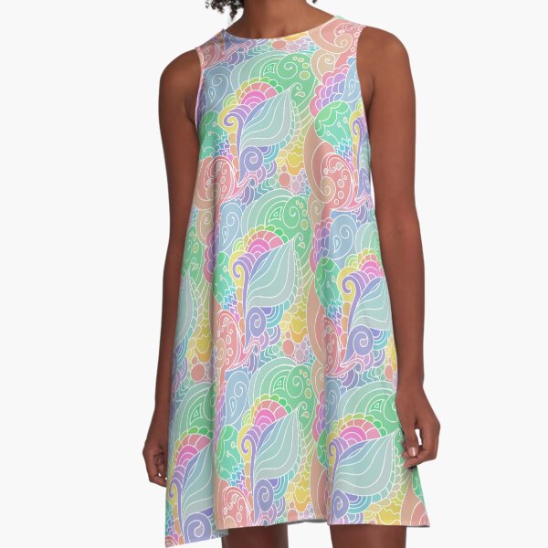 Summer Vibes - Modern Hippie Oriental Pattern with Paisley Motives A-Line Dress