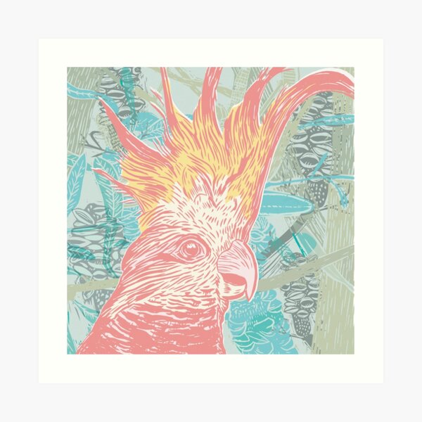 Cockatoo - linocut print Art Print