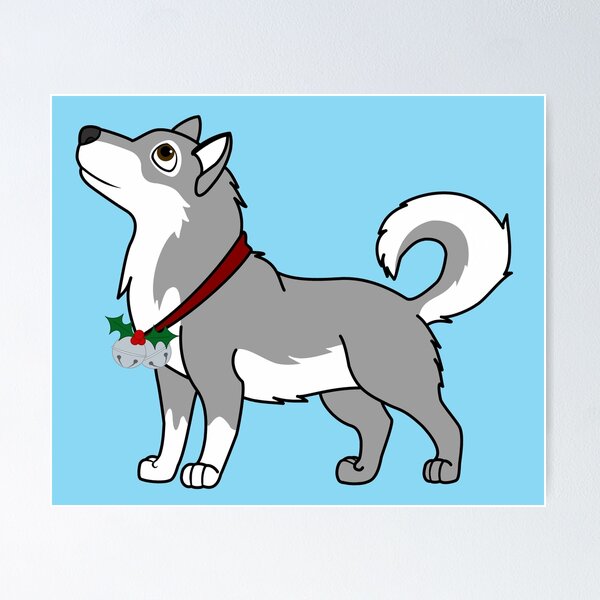 Item preview, Gray Alaskan Malamute with Silver Jingle Bells & Holly designed and sold by Grifynne.