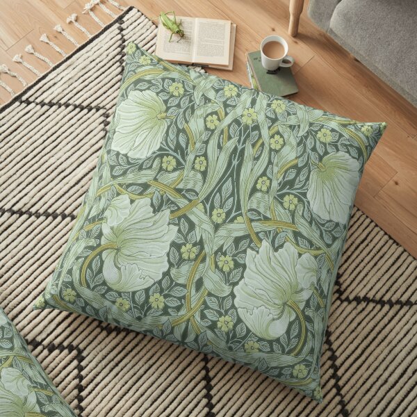 William Morris, motif Art nouveau, beaux objets d'art, motif en tissu, belle époque, victorien, floral, vert, couleurs naturelles, élégant, moderne, tendance Coussin de sol
