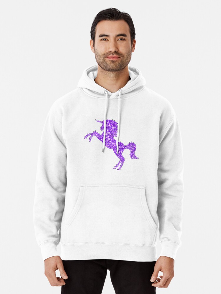 Silhouette of a violet unicorn, profile view. Nail thread string art  design. | Pullover Hoodie