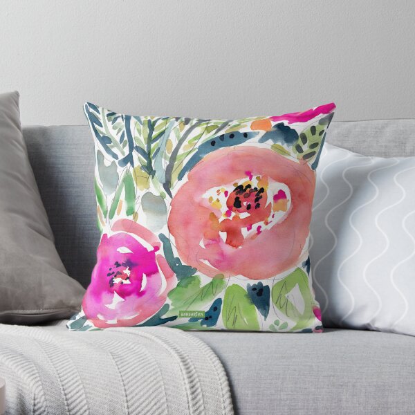 Peach Floral Throw Pillow