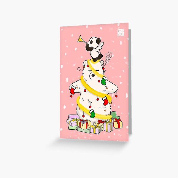 Panda And Polar Bear Christmas Tree Greeting Card