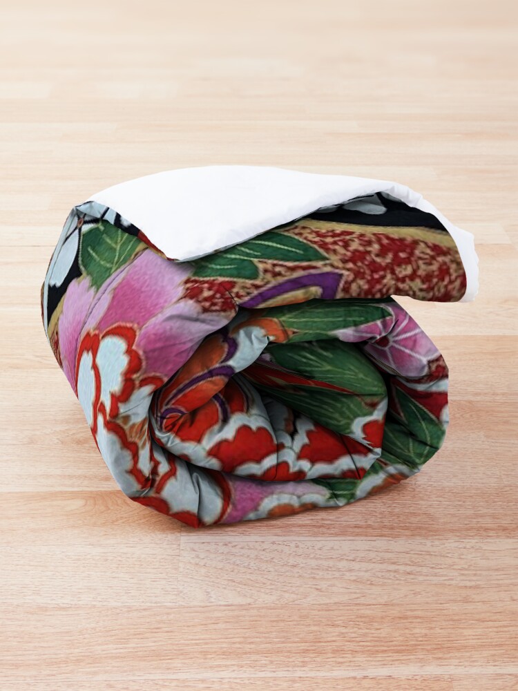 Alternate view of ANTIQUE JAPANESE FLOWERS Pink White Jasmines, Peonies Kimono Style Floral Comforter