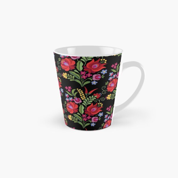 Hungarian Folk Design Red Peppers on Black Tall Mug