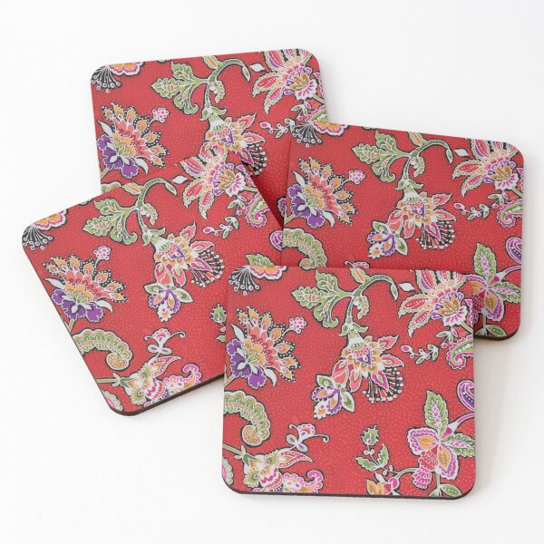 Item preview, Batik Flower Paisley on Red Dotty Background designed and sold by Leslie Rogers Todder.