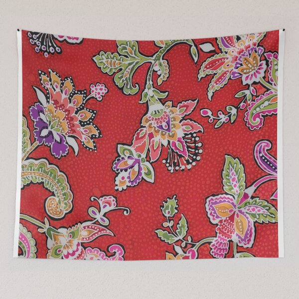 Item preview, Batik Flower Paisley on Red Dotty Background designed and sold by Leslie Rogers Todder.