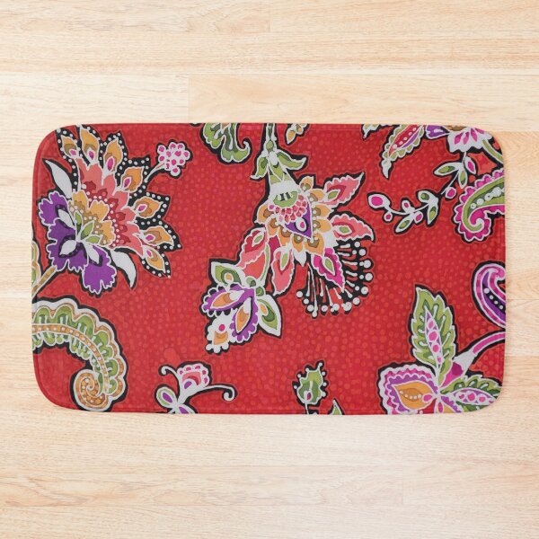 Item preview, Batik Flower Paisley on Red Dotty Background designed and sold by Leslie Rogers Todder.