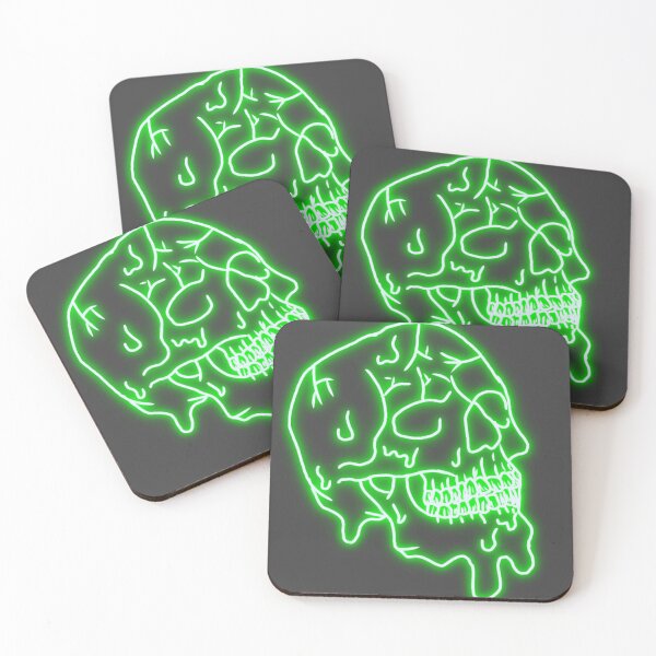 Item preview, green melting neon light skulls designed and sold by lmnopcreations.