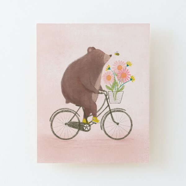 Bear on a Bike Ride Wood Mounted Print