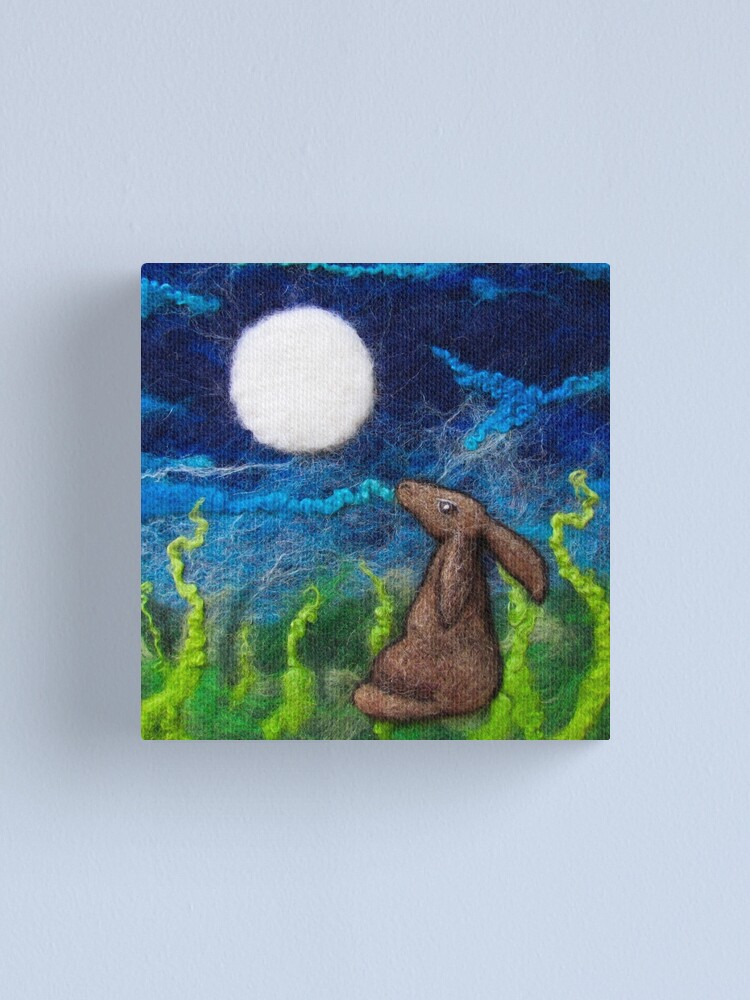 Wool Felted Needle Felt Art Painting Needle Felt Picture Moon Gazing Hare in Woodland- Embroidery Wall Art Easter Gift Fiber Art