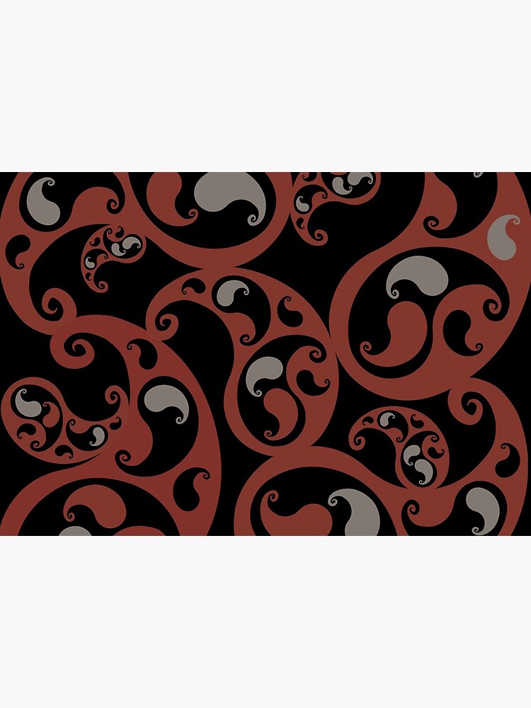 Earth Colors Dark Red and Black Paisley Inspired Swirls and Spirals Pattern by RootSquare