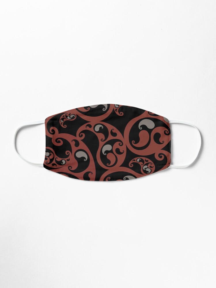 Alternate view of Earth Colors Dark Red and Black Paisley Inspired Swirls and Spirals Pattern Mask