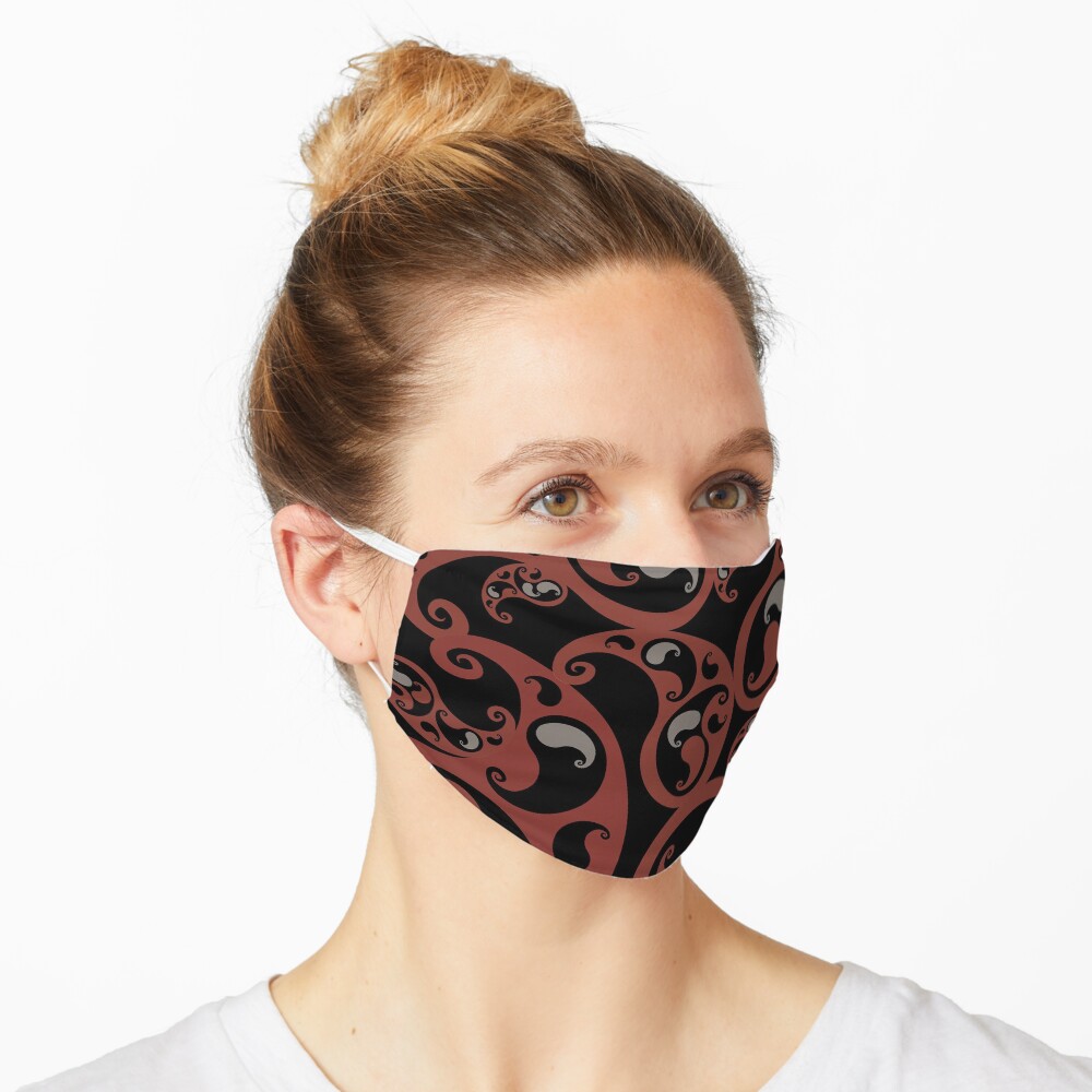 Earth Colors Dark Red and Black Paisley Inspired Swirls and Spirals Pattern Mask