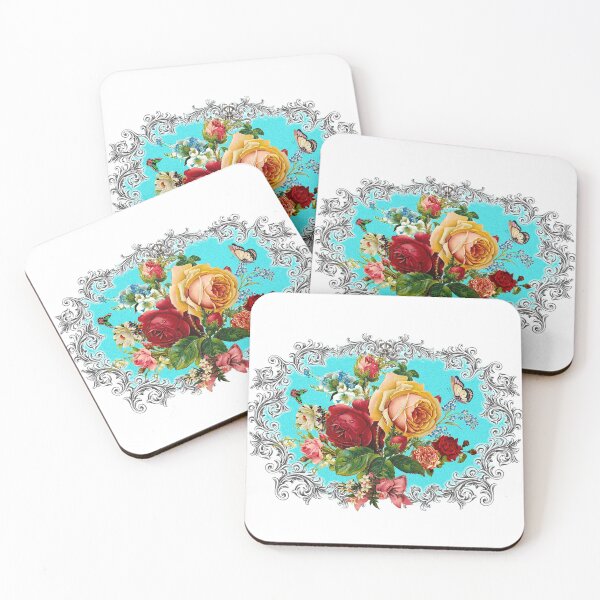 Item preview, Luxury Roses & Scrolls Center piece in Turquoise Background designed and sold by LizzyizzyDesign.