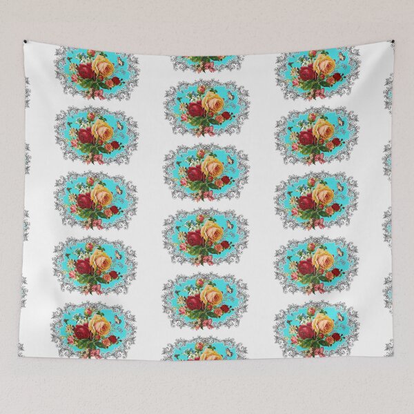 Item preview, Luxury Roses & Scrolls Center piece in Turquoise Background designed and sold by LizzyizzyDesign.